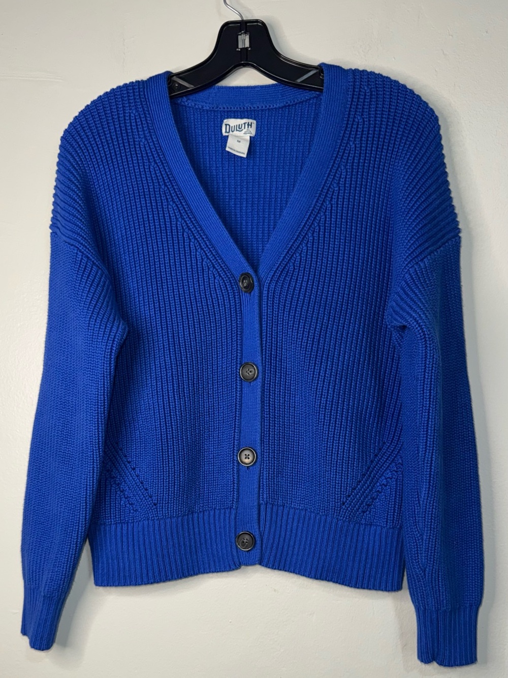 Duluth Trading Co. Cobalt Blue Ribbed Button Cardigan
